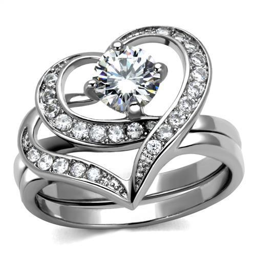 JCE2868 High polished (no plating) Stainless Steel Ring with AAA Grade CZ in Clear