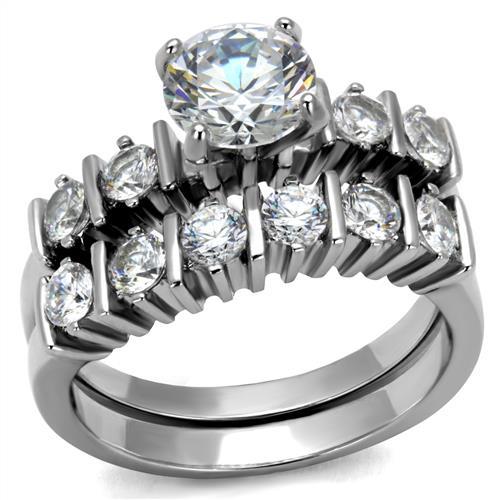 JCE2869 High polished (no plating) Stainless Steel Ring with AAA Grade CZ in Clear