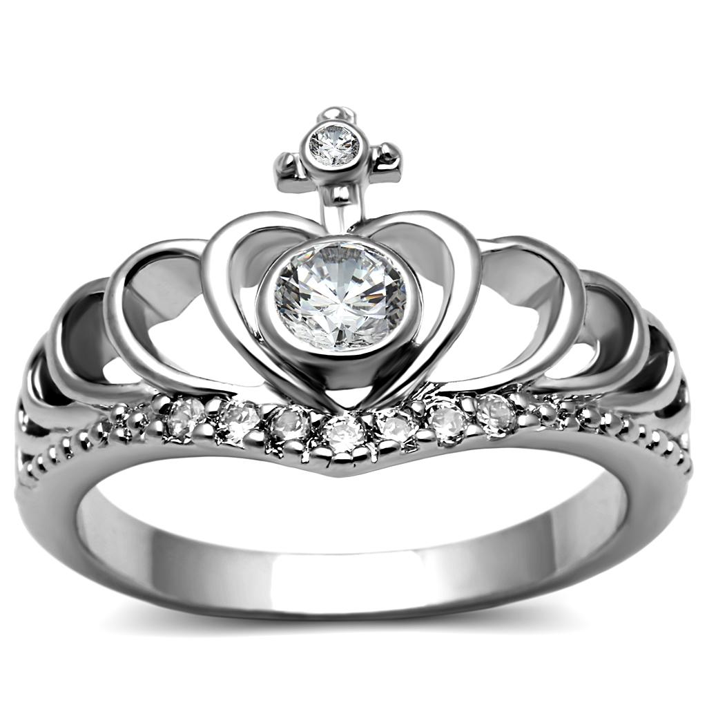 JCE2870 High polished (no plating) Stainless Steel Ring with AAA Grade CZ in Clear