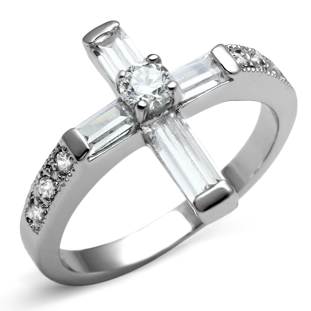 JCE2871 High polished (no plating) Stainless Steel Ring with AAA Grade CZ in Clear