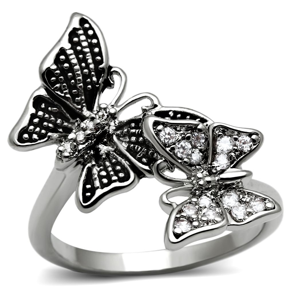 JCE2874 High polished (no plating) Stainless Steel Ring with AAA Grade CZ in Clear