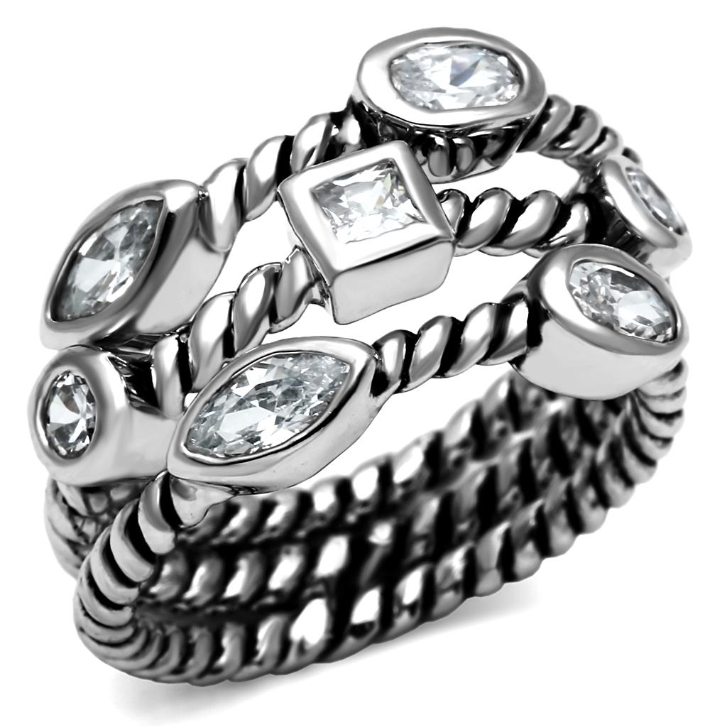 JCE2880 High polished (no plating) Stainless Steel Ring with AAA Grade CZ in Clear