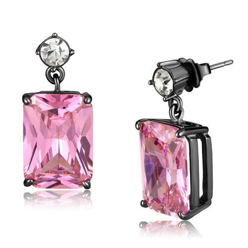 JCE2892 IP Light Black (IP Gun) Stainless Steel Earrings with AAA Grade CZ in Rose