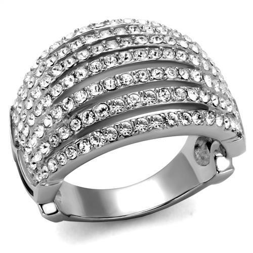 JCE2901 High polished (no plating) Stainless Steel Ring with Top Grade Crystal in Clear