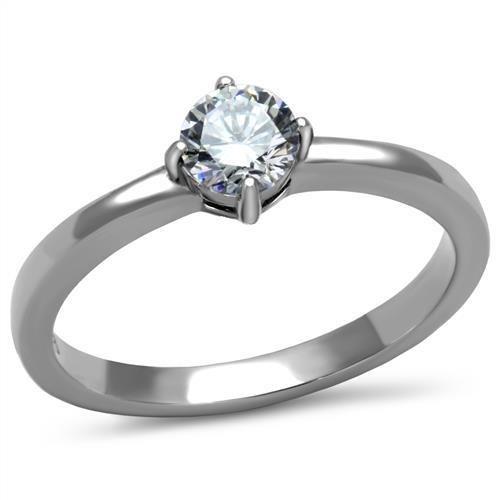 JCE2903 High polished (no plating) Stainless Steel Ring with AAA Grade CZ in Clear