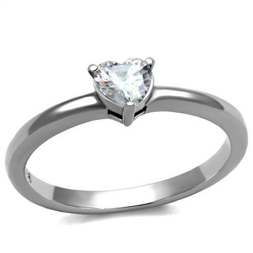 JCE2904 High polished (no plating) Stainless Steel Ring with AAA Grade CZ in Clear