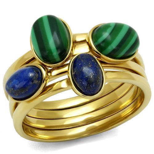 JCE2905 IP Gold(Ion Plating) Stainless Steel Ring with Synthetic MALACHITE in Emerald