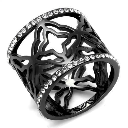 JCE2909 IP Light Black (IP Gun) Stainless Steel Ring with Top Grade Crystal in Clear