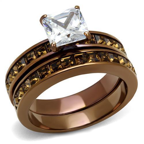 JCE2954 IP Coffee light Stainless Steel Ring with AAA Grade CZ in Clear