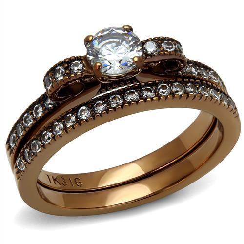 JCE2955 IP Coffee light Stainless Steel Ring with AAA Grade CZ in Clear