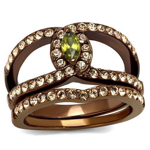 JCE2956 IP Coffee light Stainless Steel Ring with AAA Grade CZ in Olivine color