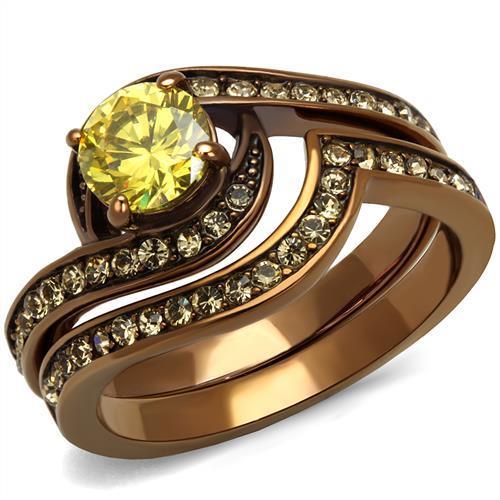 JCE2959 IP Coffee light Stainless Steel Ring with AAA Grade CZ in Topaz