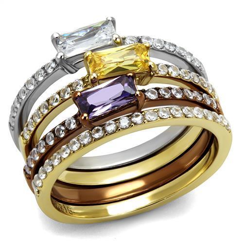 JCE2960 Three Tone IP+»-+-åIP Gold & IP Light coffee & High Polished) Stainless Steel Ring with AAA Grade CZ in Multi Color