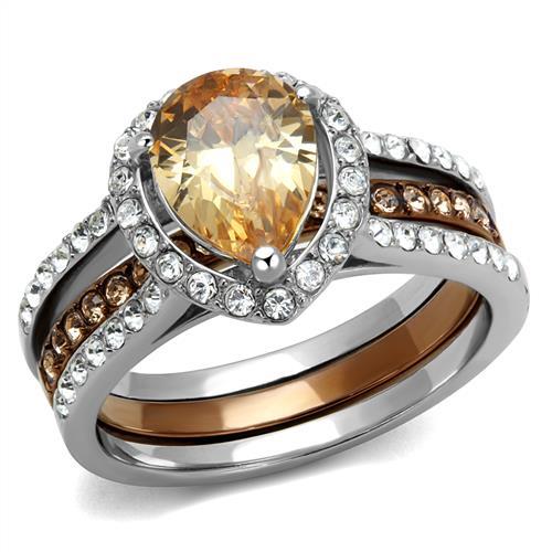 JCE2961 Two Tone IP Light Brown (IP Light coffee) Stainless Steel Ring with AAA Grade CZ in Champagne