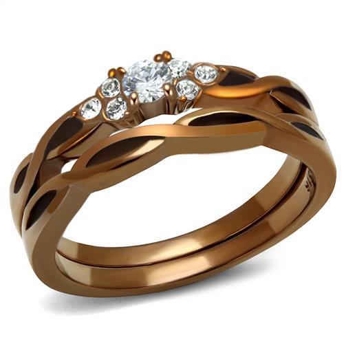 JCE2963 IP Coffee light Stainless Steel Ring with AAA Grade CZ in Clear