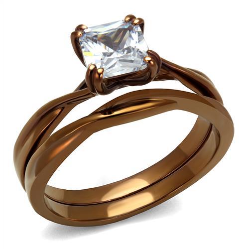 JCE2964 IP Coffee light Stainless Steel Ring with AAA Grade CZ in Clear