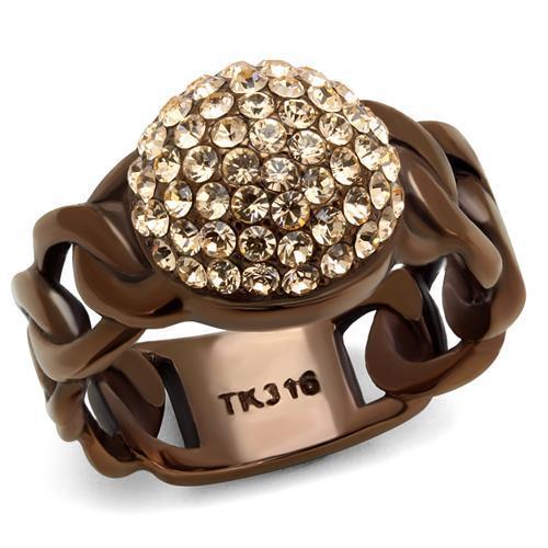 JCE2965 IP Coffee light Stainless Steel Ring with Top Grade Crystal in Light Peach
