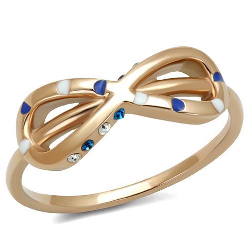 JCE2966 IP Rose Gold(Ion Plating) Stainless Steel Ring with Top Grade Crystal in Sapphire