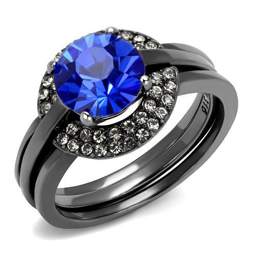 JCE2969 IP Light Black (IP Gun) Stainless Steel Ring with Top Grade Crystal in Sapphire