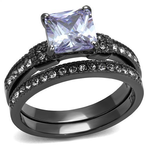 JCE2970 IP Light Black (IP Gun) Stainless Steel Ring with AAA Grade CZ in Light Amethyst