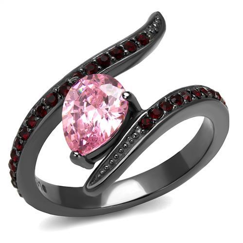 JCE2972 IP Light Black (IP Gun) Stainless Steel Ring with AAA Grade CZ in Rose