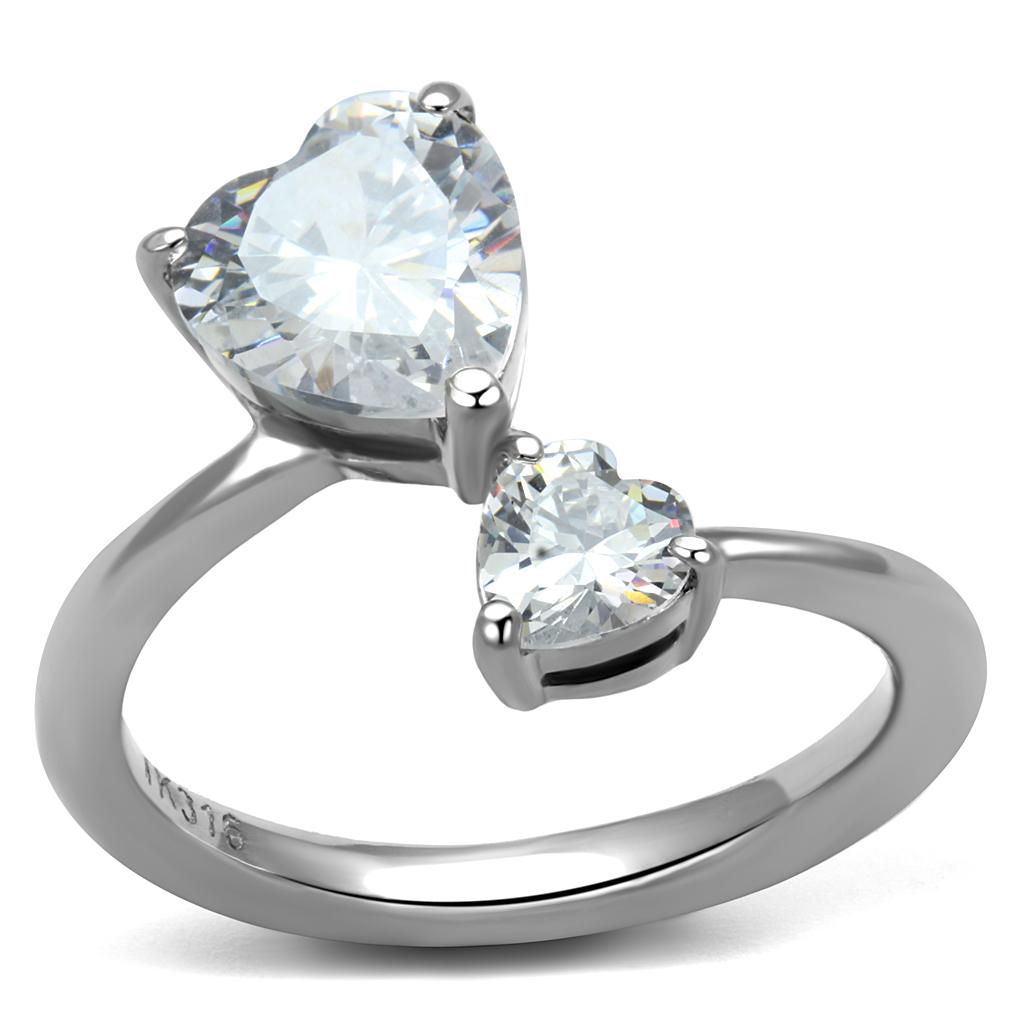 JCE2981 High polished (no plating) Stainless Steel Ring with AAA Grade CZ in Clear