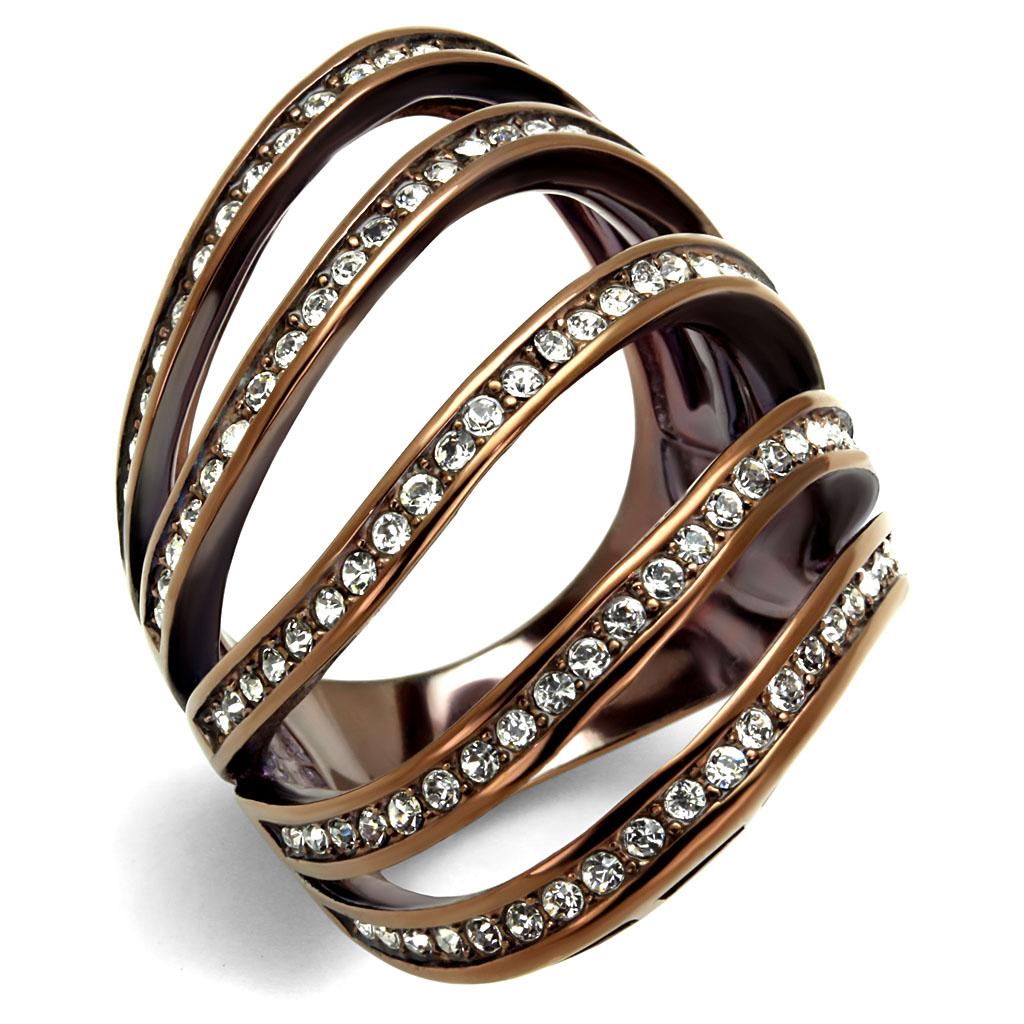 JCE2985 IP Coffee light Stainless Steel Ring with Top Grade Crystal in Clear