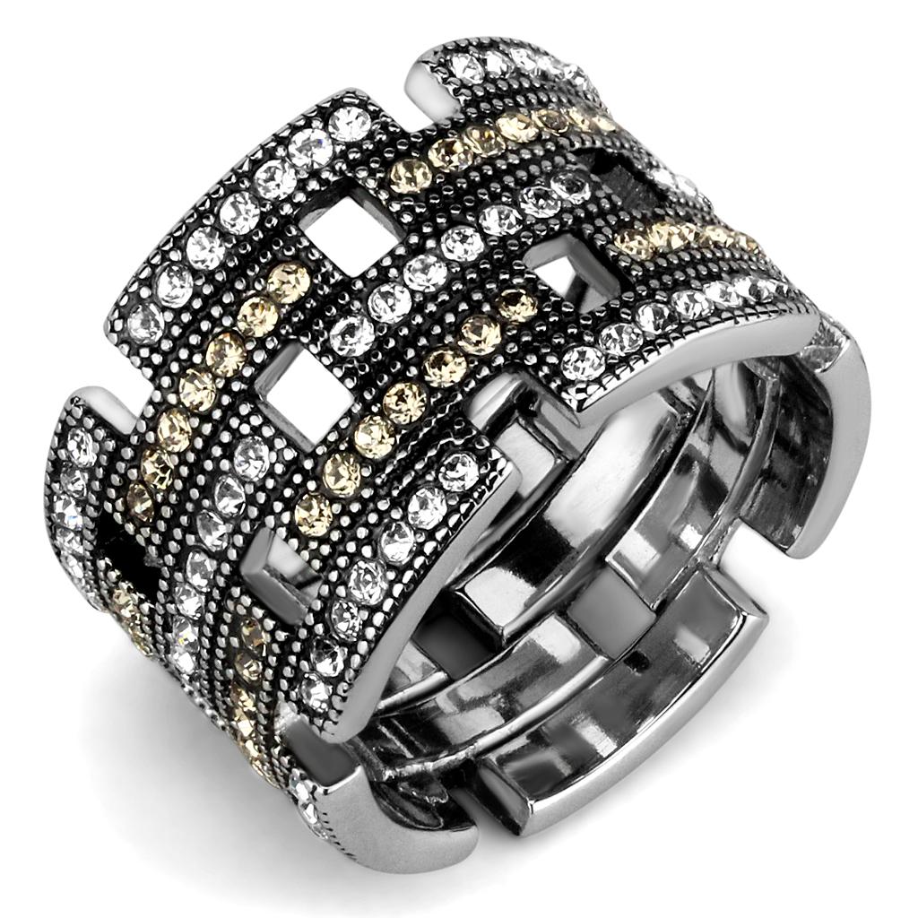 JCE2987 High polished (no plating) Stainless Steel Ring with Top Grade Crystal in Multi Color