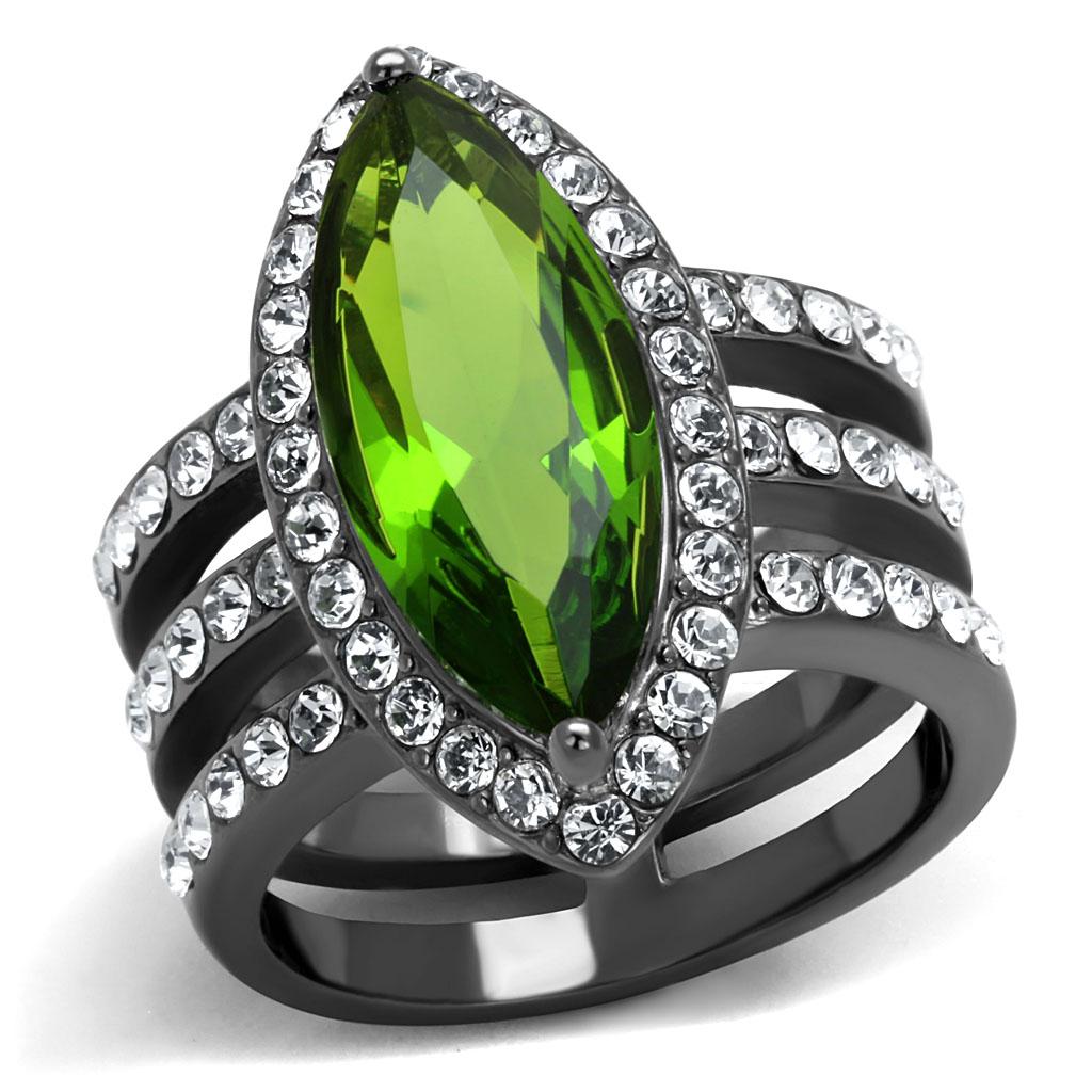 JCE2989 IP Light Black (IP Gun) Stainless Steel Ring with Synthetic Synthetic Glass in Peridot