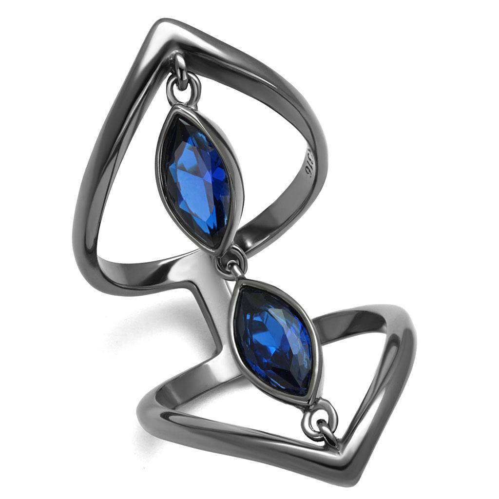 JCE2990 IP Light Black (IP Gun) Stainless Steel Ring with Synthetic Spinel in London Blue