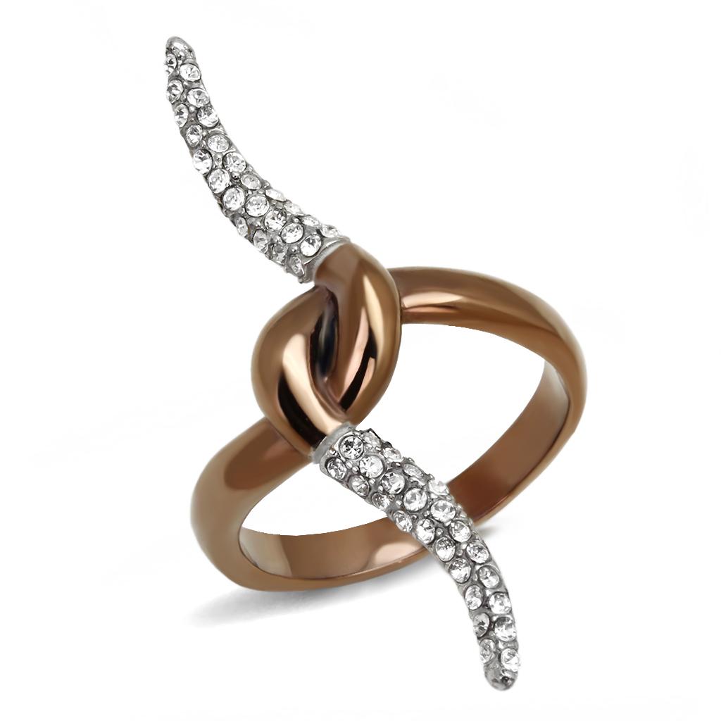 JCE2991 Two Tone IP Light Brown (IP Light coffee) Stainless Steel Ring with Top Grade Crystal in Clear