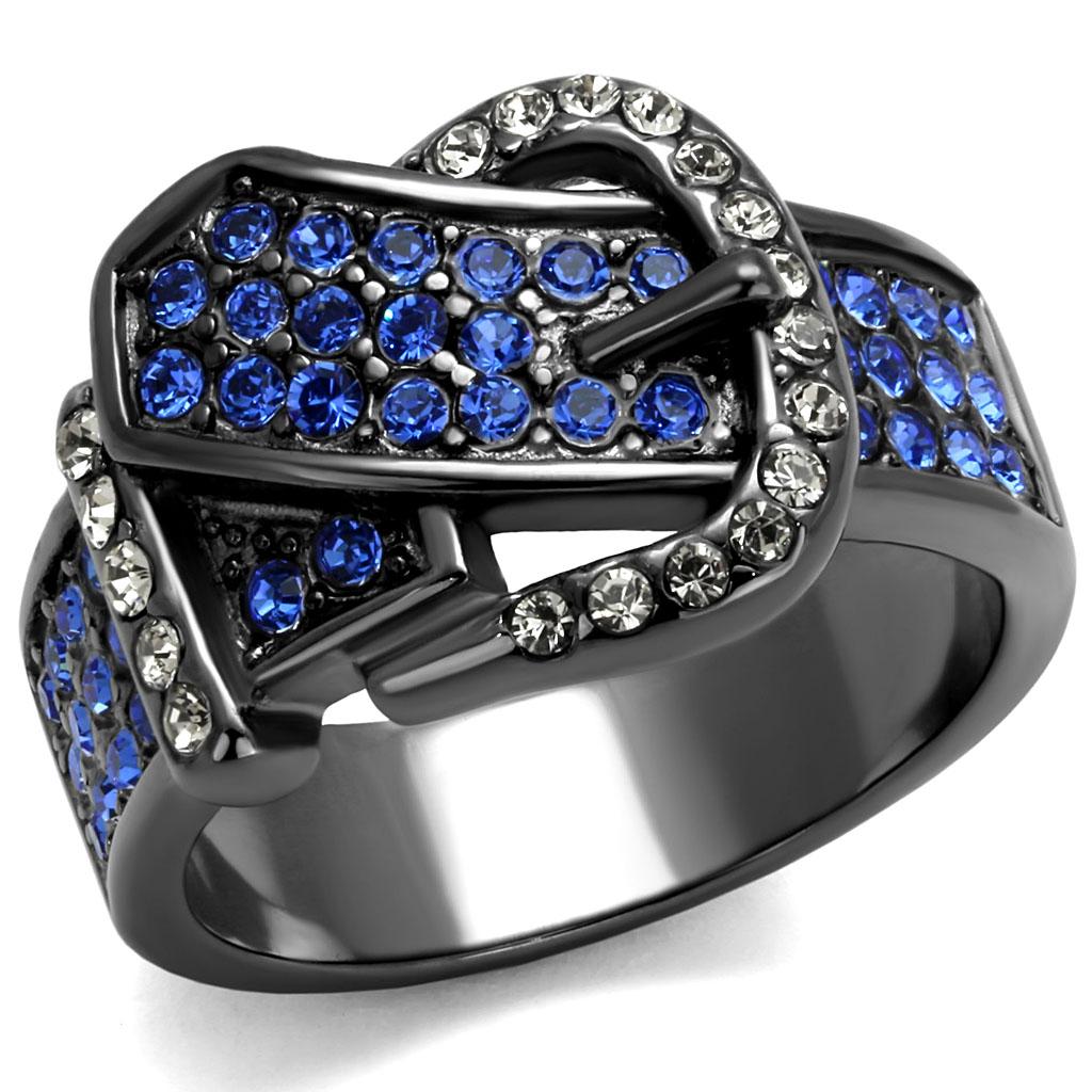 JCE2995 IP Light Black (IP Gun) Stainless Steel Ring with Top Grade Crystal in Multi Color