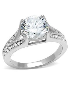 JCE3020 High polished (no plating) Stainless Steel Ring with AAA Grade CZ in Clear