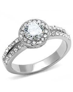 JCE3021 High polished (no plating) Stainless Steel Ring with AAA Grade CZ in Clear
