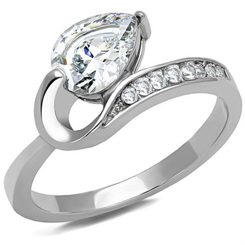 JCE3022 High polished (no plating) Stainless Steel Ring with AAA Grade CZ in Clear
