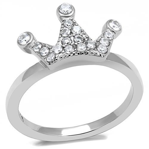 JCE3024 High polished (no plating) Stainless Steel Ring with AAA Grade CZ in Clear