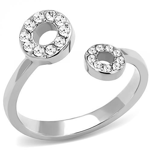 JCE3025 High polished (no plating) Stainless Steel Ring with Top Grade Crystal in Clear