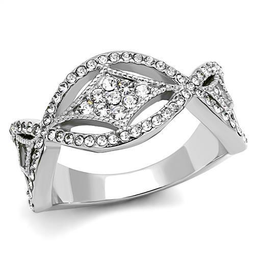 JCE3027 High polished (no plating) Stainless Steel Ring with Top Grade Crystal in Clear
