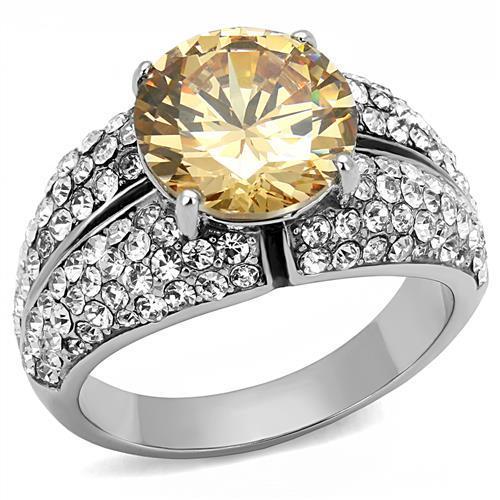 JCE3031 High polished (no plating) Stainless Steel Ring with AAA Grade CZ in Champagne