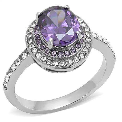 JCE3032 High polished (no plating) Stainless Steel Ring with AAA Grade CZ in Amethyst