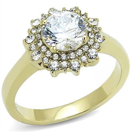JCE3035 IP Gold(Ion Plating) Stainless Steel Ring with AAA Grade CZ in Clear