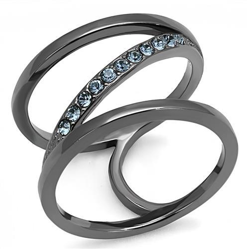 JCE3038 IP Light Black (IP Gun) Stainless Steel Ring with Top Grade Crystal in Capri Blue