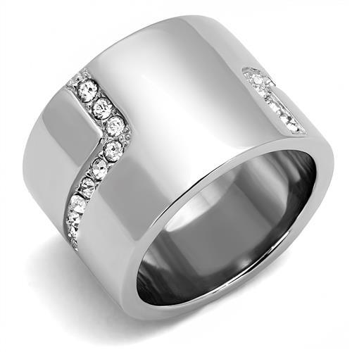 JCE3040 High polished (no plating) Stainless Steel Ring with Top Grade Crystal in Clear
