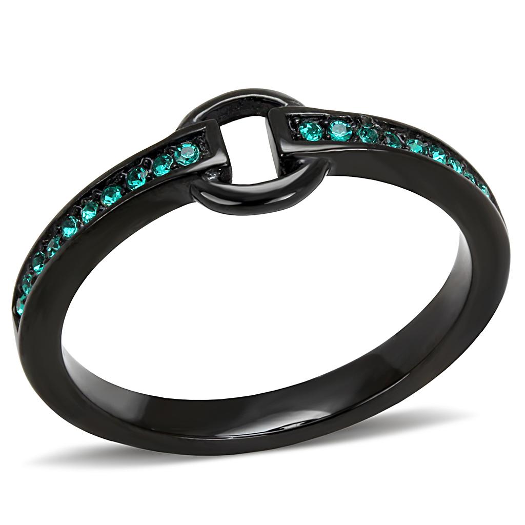 JCE3055 IP Black(Ion Plating) Stainless Steel Ring with Top Grade Crystal in Emerald