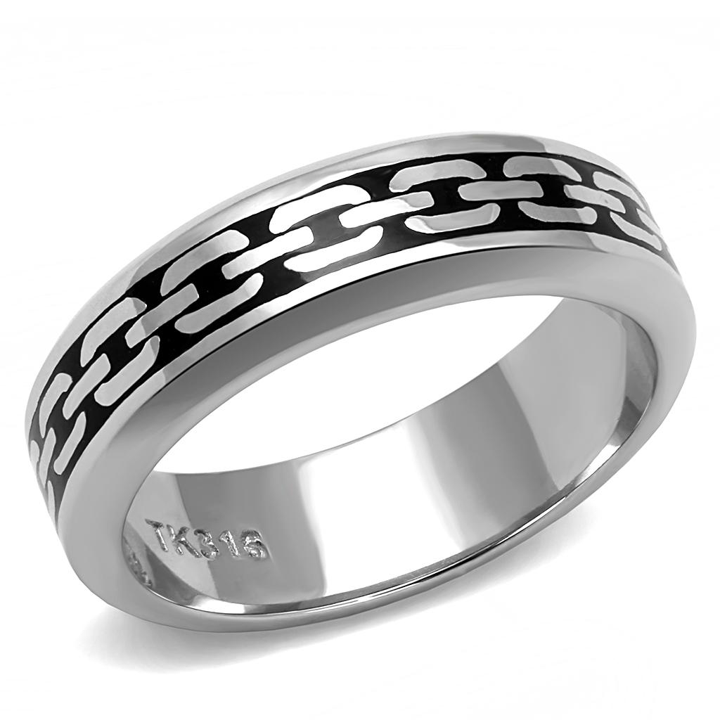JCE3061 High polished (no plating) Stainless Steel Ring with Epoxy in Jet