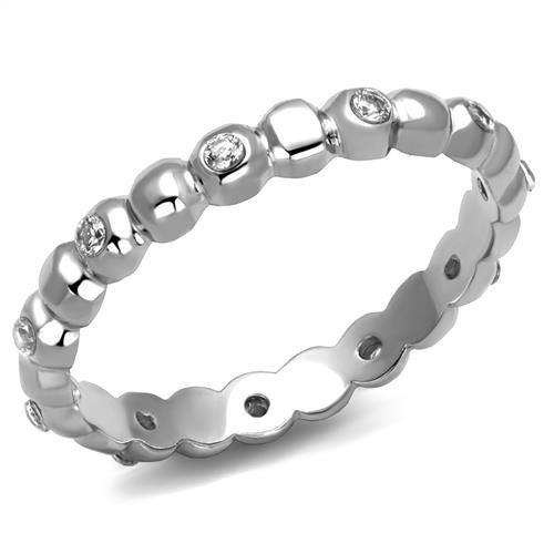 JCE3085 High polished (no plating) Stainless Steel Ring with AAA Grade CZ in Clear