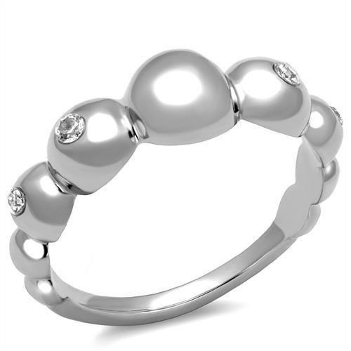 JCE3087 High polished (no plating) Stainless Steel Ring with AAA Grade CZ in Clear