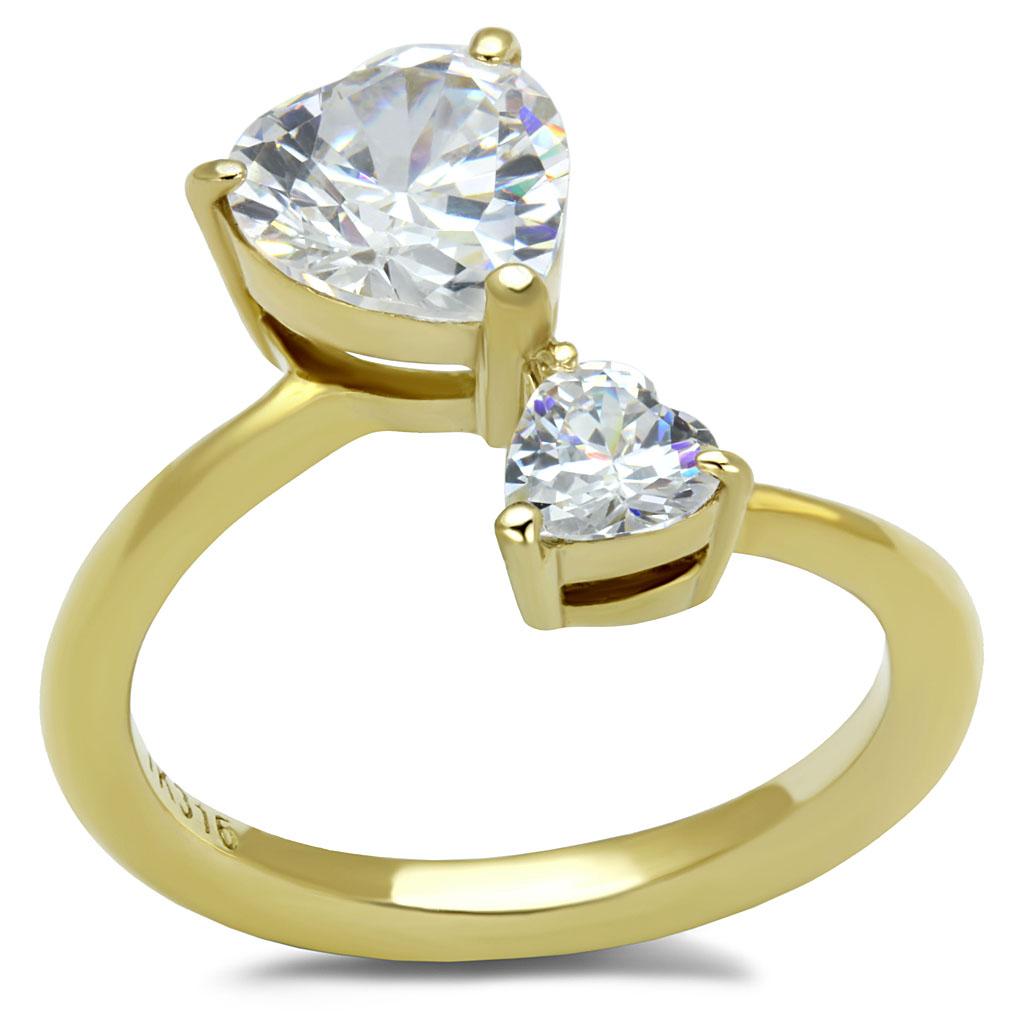 JCE3093 IP Gold(Ion Plating) Stainless Steel Ring with AAA Grade CZ in Clear