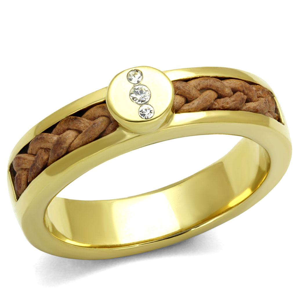 JCE3096 IP Gold(Ion Plating) Stainless Steel Ring with Top Grade Crystal in Clear