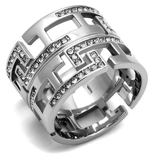 JCE3105 High polished (no plating) Stainless Steel Ring with Top Grade Crystal in Clear